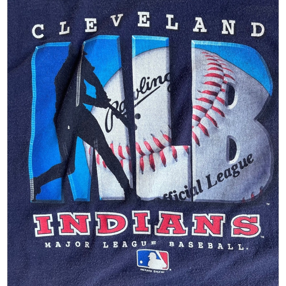 Vintage 1997 Cleveland Indians MLB T-Shirt Pro Player Navy Blue XL Single Stitch - Picture 2 of 9
